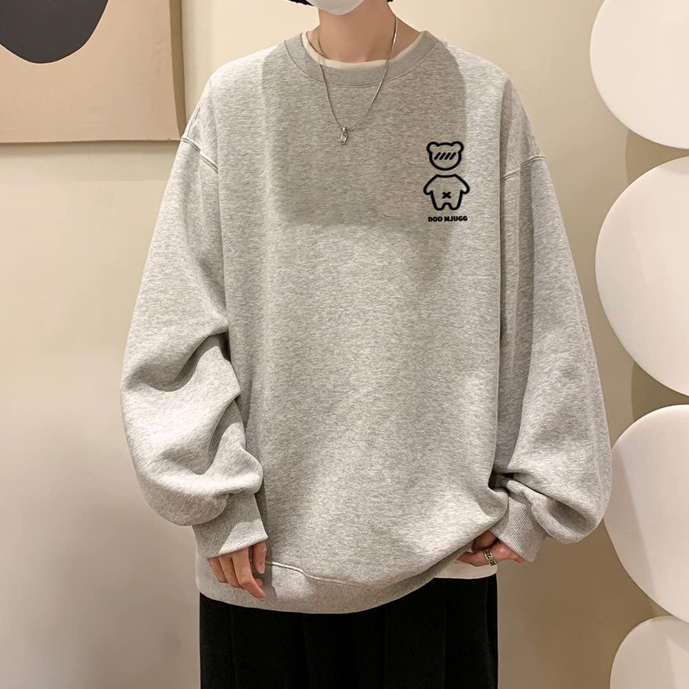 Foxseon Nadměrné Dlouhé Crew Volné Stylové Jednobarevné Pánské Tričko, Rukáv, Výstřih, Podzimní/Zimní Oblečení, Střih, Roztomilé, Ležérní, Stylové, Pohodlné, Oblíbené,