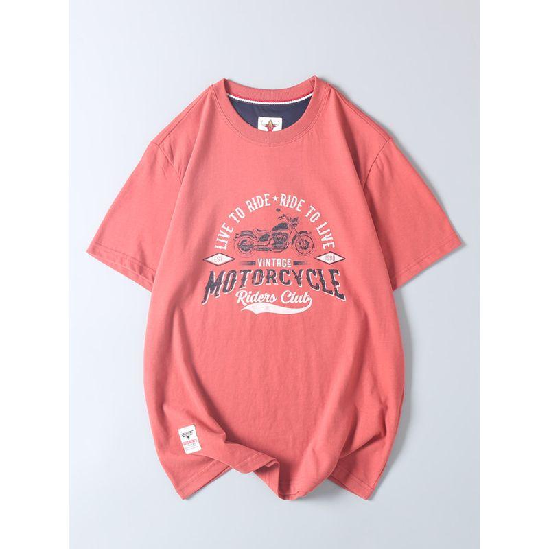 Vintage Motorcycle Element Print Short-Sleeve T-Shirt, Export Quality, Summer Men's All-Cotton Round-Neck Casual Half-Sleeve