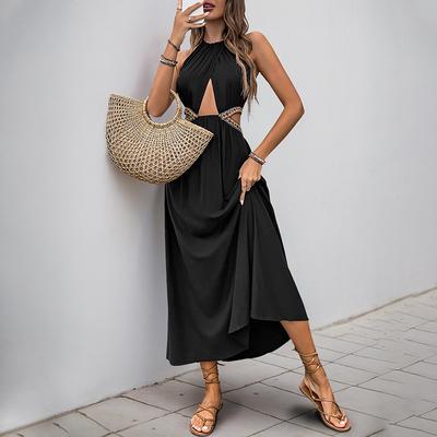 Robes de célébrité royales de style vacances pour femmes à col sans manches ajourées