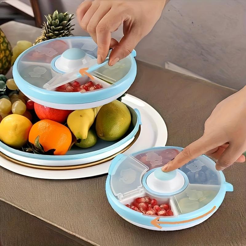 5-Fächer drehbare Obstschale, tragbare drehbare Snackbox für den Außenbereich mit Deckel, 5-teiliger drehbarer Snack-Organizer, abnehmbare und waschbare Aufbewahrungsbox