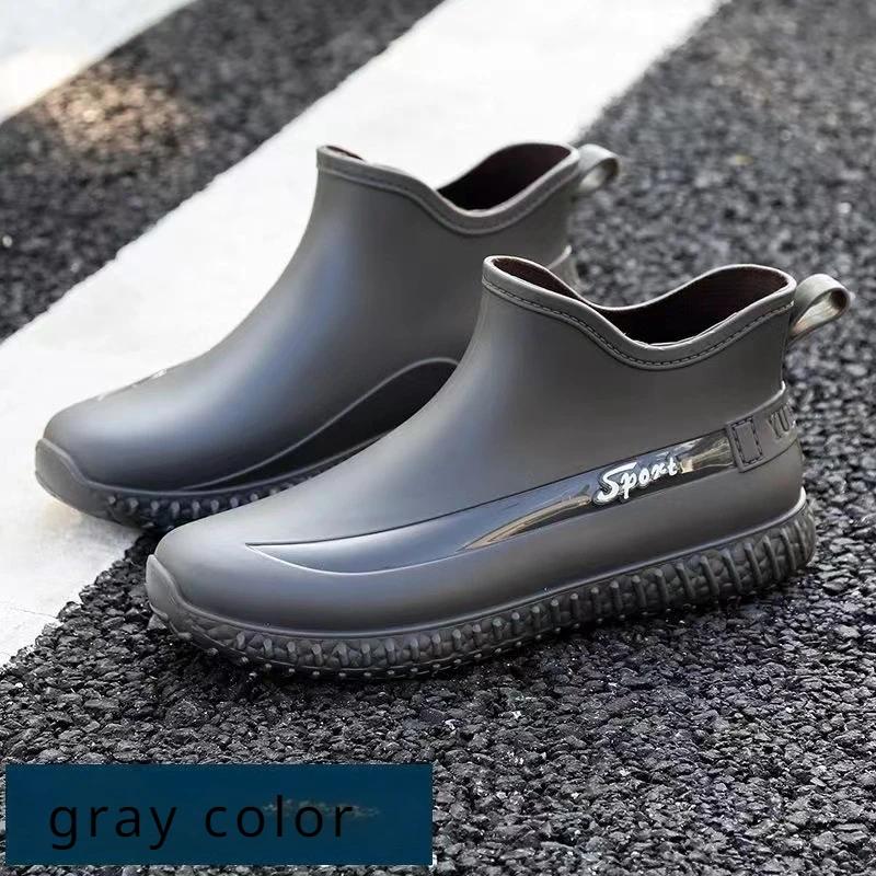 Fashionable Short-tube Rain Boots for Men All-season Work Low-cut Anti-slip Kitchen Shoes Wear-resistant Waterproof Mens Boots