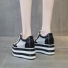 Fashion 12cm Air Mesh Chunky Sneakers Wedge Platform Lace Breathable Hollow Shoes Vulcanized Summer Genuine Leather Hidden Heels