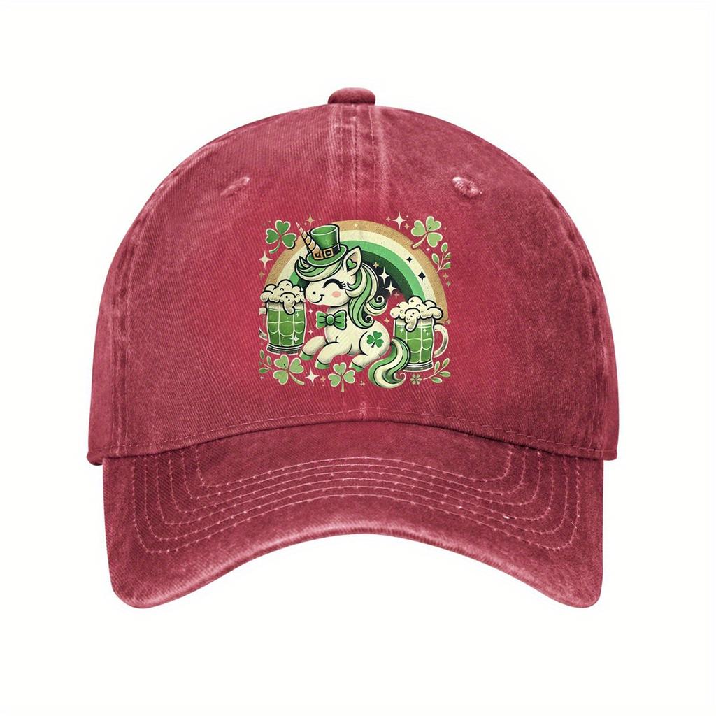 St Patrick Unicorn Baseball Cap Festive Beer Rainbow Distressed Denim Adjustable Hat for Men Women