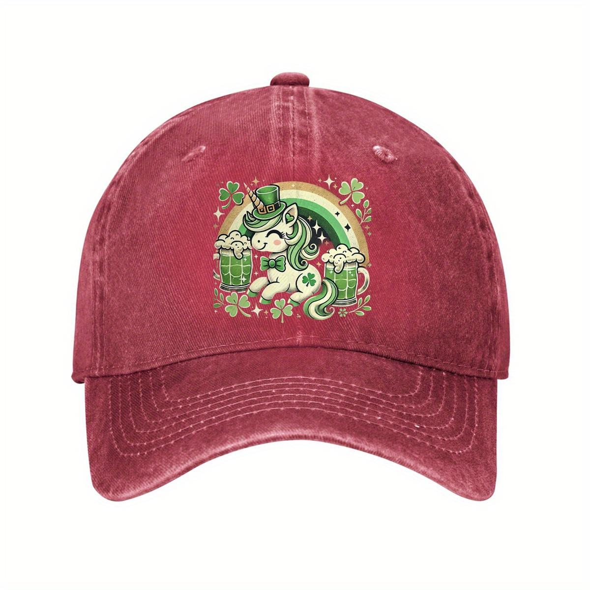

St Patrick Unicorn Baseball Cap Festive Beer Rainbow Distressed Denim Adjustable Hat for Men Women One Size