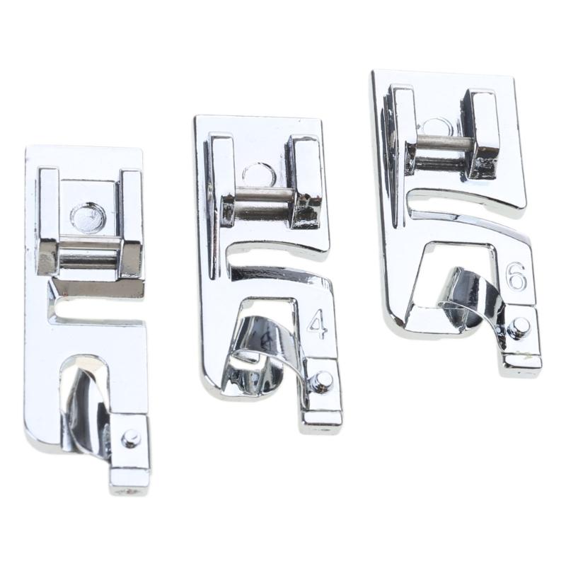 

3 Pcs/Set Rolled Hem Presser Foot Narrow Foot Hemmer Set 3mm 4mm 6mm Hemming Pressure Feet for Sewing Machines 1