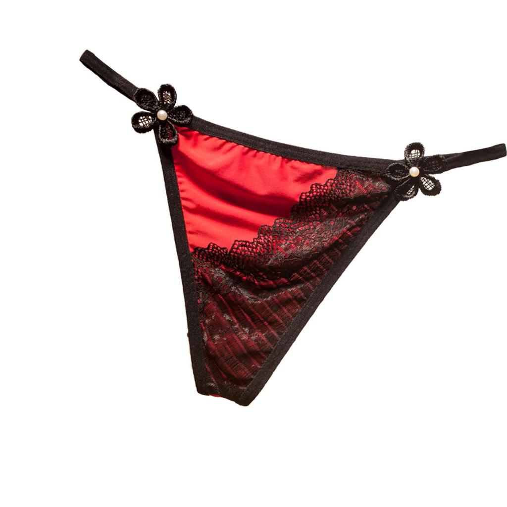 Erotic Panties Sexy Women G-String Contrast Lace Satin Thongs Seamless Thin Belt Female Lingerie Underwear Low Waist Comfortable Bikini Briefs