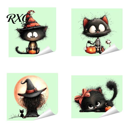 Halloween Bedroom Wall Art Glow in The Dark Switch Outlet Stickers, Cute Black Cat Witch Theme Decals Pumpkin Skull Decals, Waterproof Self-Adhesive
