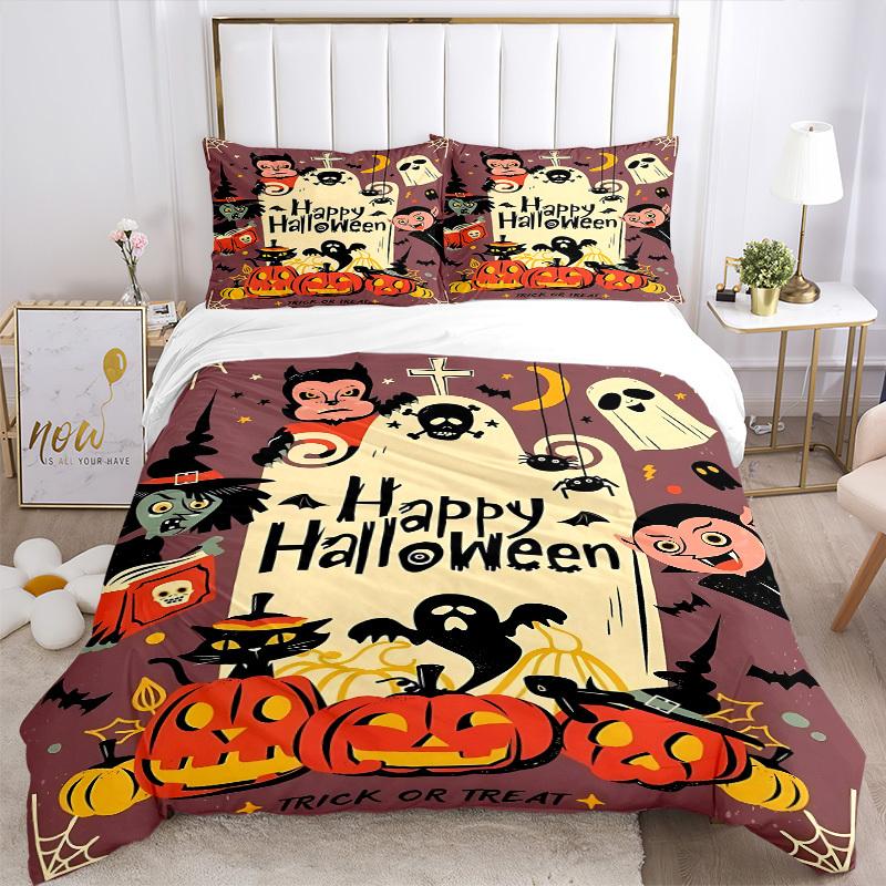 3pcs bedding set Halloween Party Includes 1 Comforter + 2 Pillowcases, Without Pillow Inserts, Soft Comfortable, Lightweight Breathable, Pri