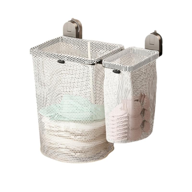 Easy Install Suction Cup Laundry Basket Foldable Mesh Storage Modern Styles Bathroom Organizer Holds Bulk Clothes