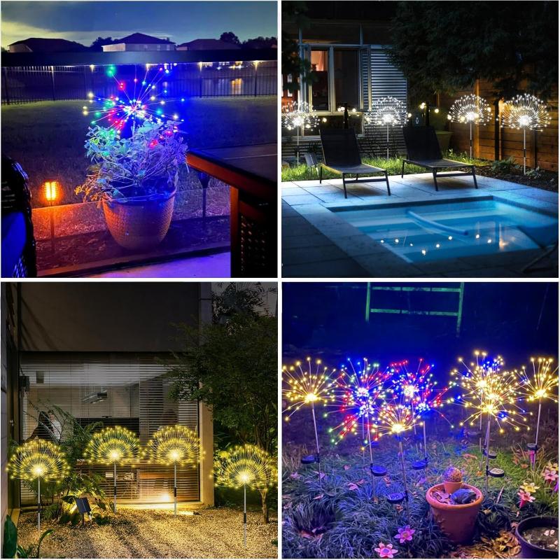 [Kaufe 1, erhalte 4] Solare Feuerwerksleuchten für den Außenbereich, wasserdicht, mit 8 Beleuchtungsmodi, Weihnachts-Hof-Festival-Party-Licht