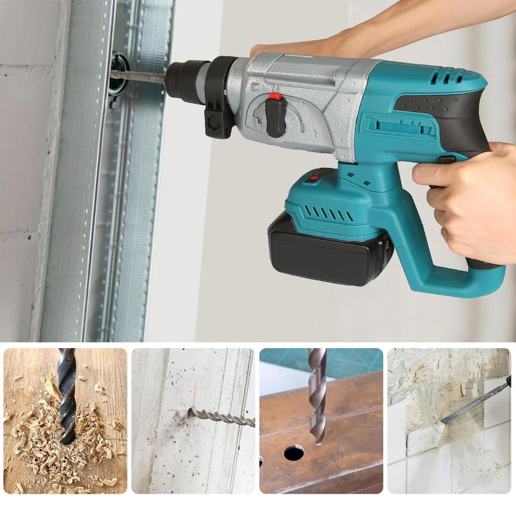 Kachiari Cordless Hammer Drill with Brushless Variable Speed and 3 Hammer and Ideal for Drilling and Chiseling and Carpentry Tools for Compatible with
