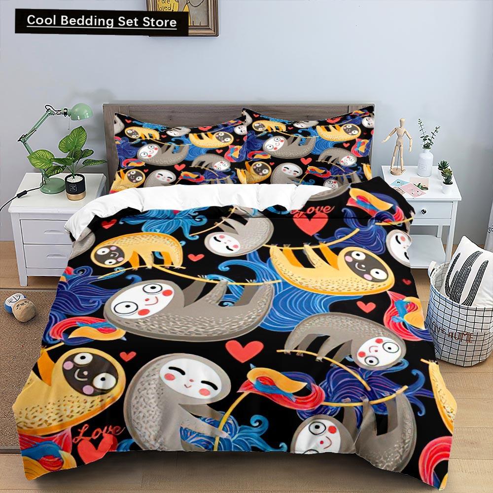Cartoon Sloth Duvet Cover King Queen Funny Animal Bedding Set for Kids Wildlife Polyester Quilt Cover Children Birthday Gifts