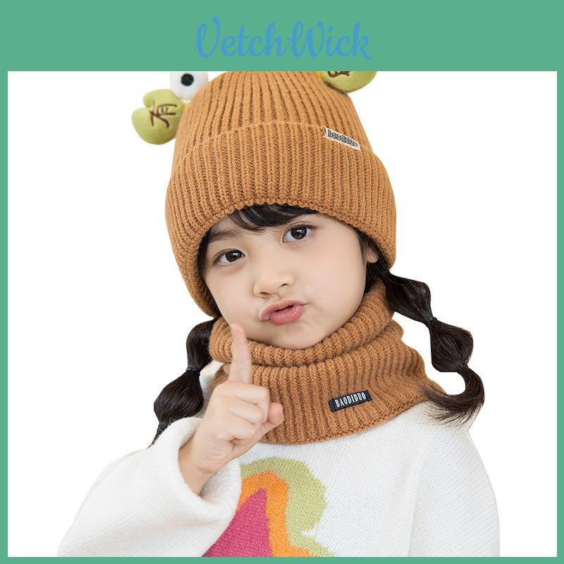 Knitted Winter Children Hat And Scarf Set With Animal Cartoon Design For Kids