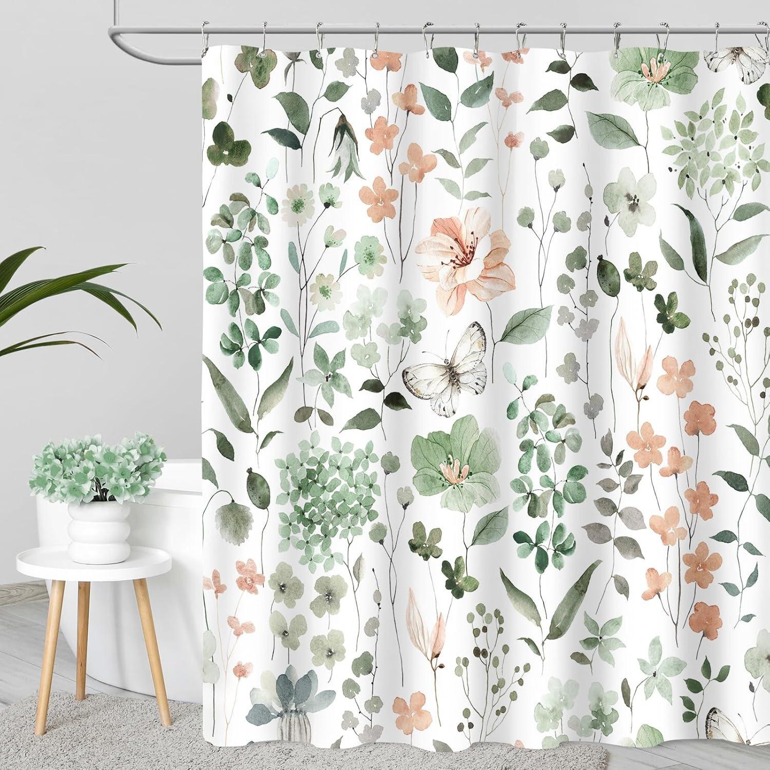 

Adorable Green Flowers Shower Curtain Washable Dirt-Resistant Shower Head Waterproof Polyester Bath Curtain For Home Decor 90x180CM