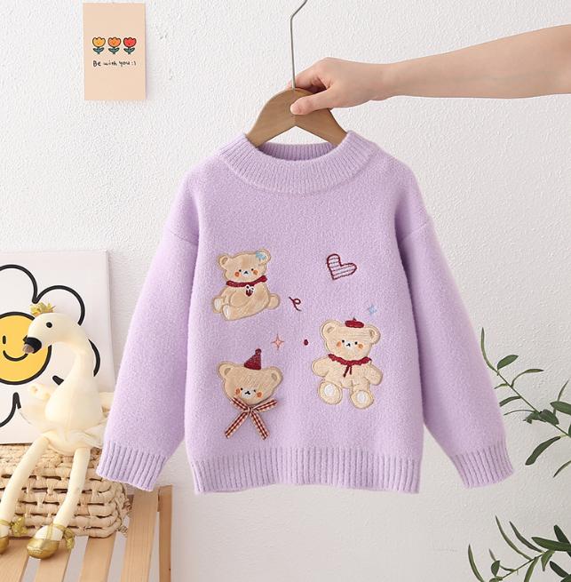 

Осень Зима Девочки Вязаный Свитер Пуловер Круглый Вырез Трикотаж Детский Западный Мультяшный С Длинным Рукавом Свитера 150cm