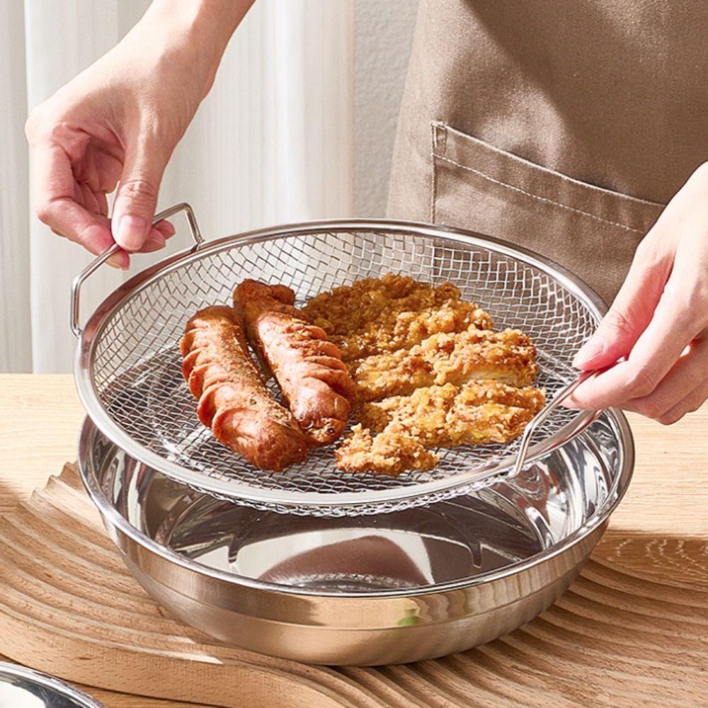 Mesh Tempura Drip Pan Rust-proof Air Fryer Drain Basket Steaming Rack Oil Strainer Tray  Snack