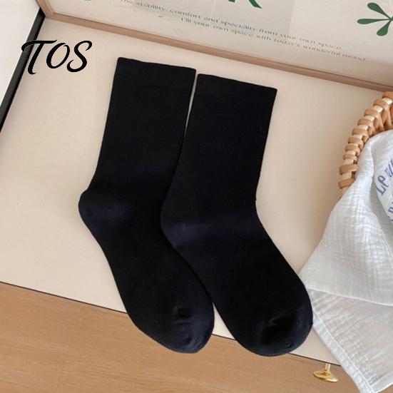 Soft Cotton Crew Socks 5 Pairs Solid Color Set, Moisture Wicking Breathable Warm for Women, Stretch Casual Mid-calf Spring Autum Comfortable Stretchy