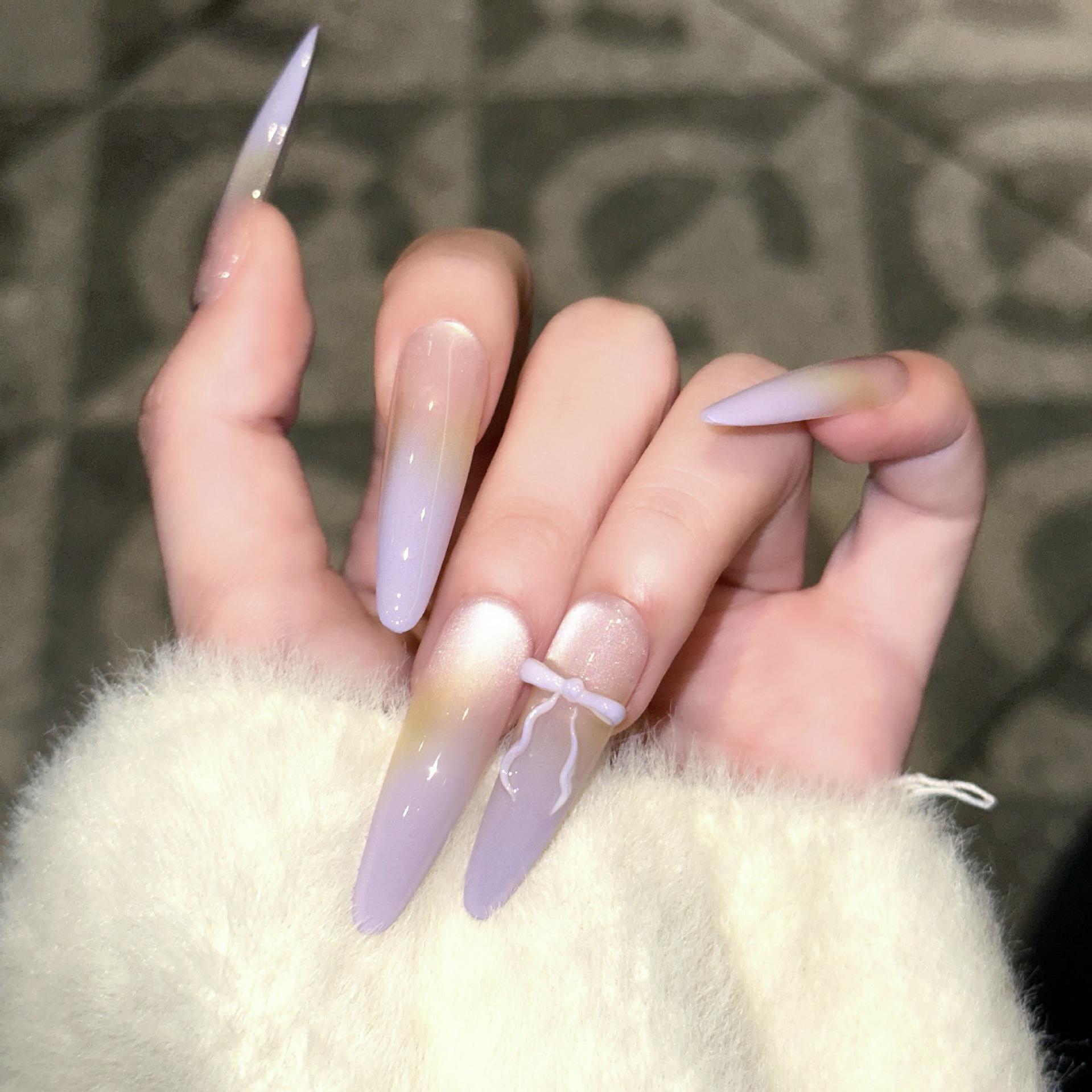 

Handmade Cat Eye Nail Stickers - Dreamy Violet Bow Design Large L