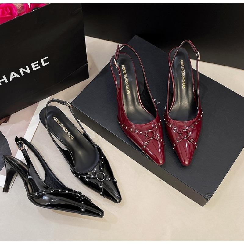 Fashion Fashion Female Sandals Red Fashion Heels Women Pumps Footwear Slingbacks Shoes For Pointed Toe Buckle Strap Ladies Heels Shoe