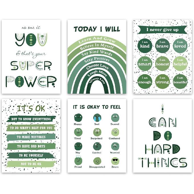 LNLAGBO Affirmation Art Prints,Green Nursery Wall Art Decor,Sage Green Mental Health Poster,Positive Affirmation Quotes Art for Kids Room Playroom Unframed 8 X10 - Affirmat