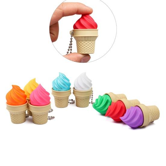 Ice Cream Cone Fidget Keychain 3D Printed Stress Relief Toy with Mechanical Keyboard Clicker Portable Decompression Gadget for Backpack Bag Keys Fun