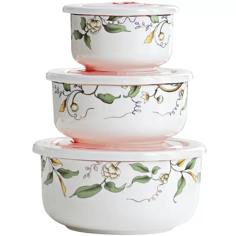 Three-piece Set, Bone China Food Container, Ceramic Salad Bowl, Lunch Box , Kitchen Ceramic Bowl Sets, Porcelain Mixing Bowl