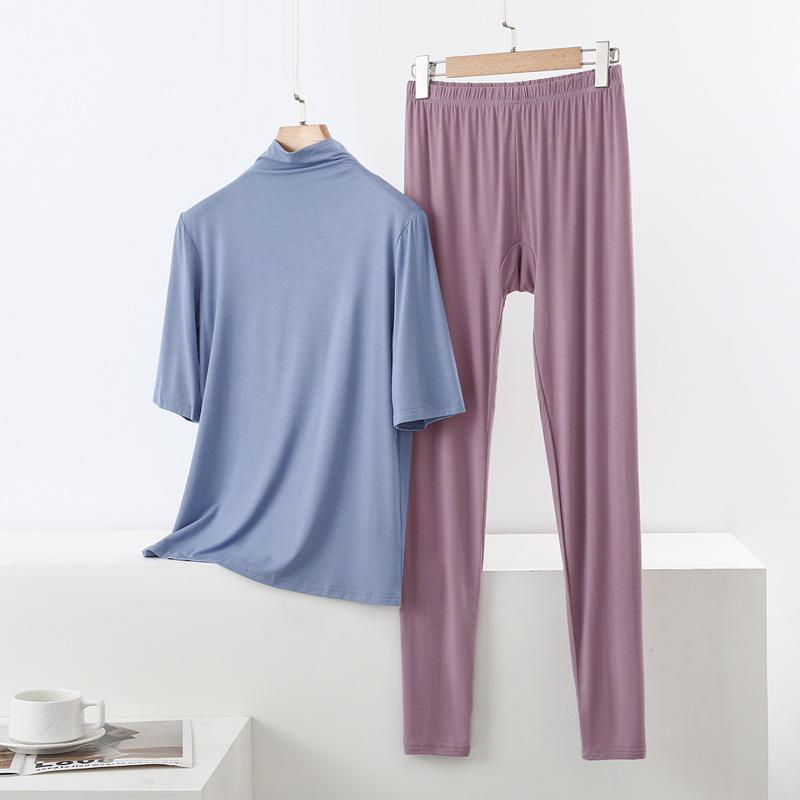 Spring/Summer Women's Half-High Neck 3/4 Sleeve Modal Lounge Set - Lightweight, Loose, Plus Size Casual Wear