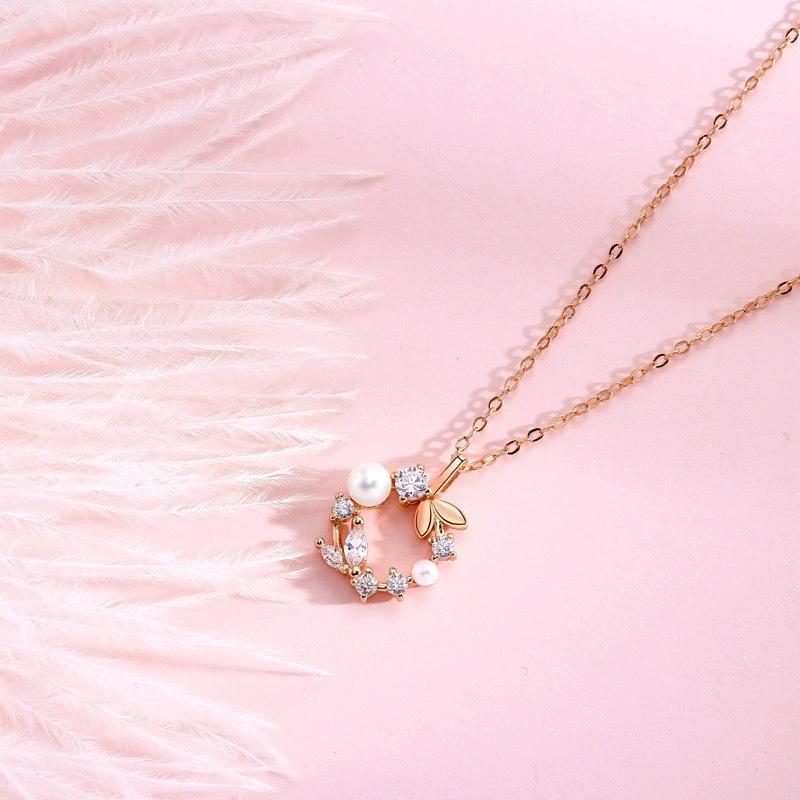 Lucky Garland Necklace Female S999 Pure Silver Pearl Micro Inlaid Zircon Clavicle Chain Sweet Temperamental All-Match Pendant