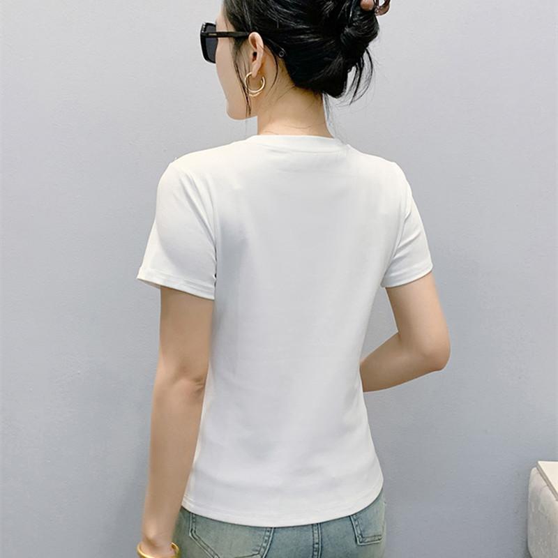 Classic Women's Shiny Cartoon Swan Hot Diamonds O-Neck T-Shirt Summer Office Lady Cotton Tops Clothes New Fashion Flower Fairy Tees