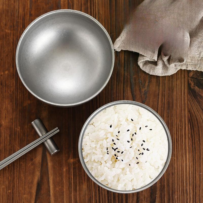 Retro Stainless Steel Threaded Rice Bowl Ramen Kimchi Seasoning Sugar Ramen Bowls Home Restaurant Tableware Kitchen Accessories
