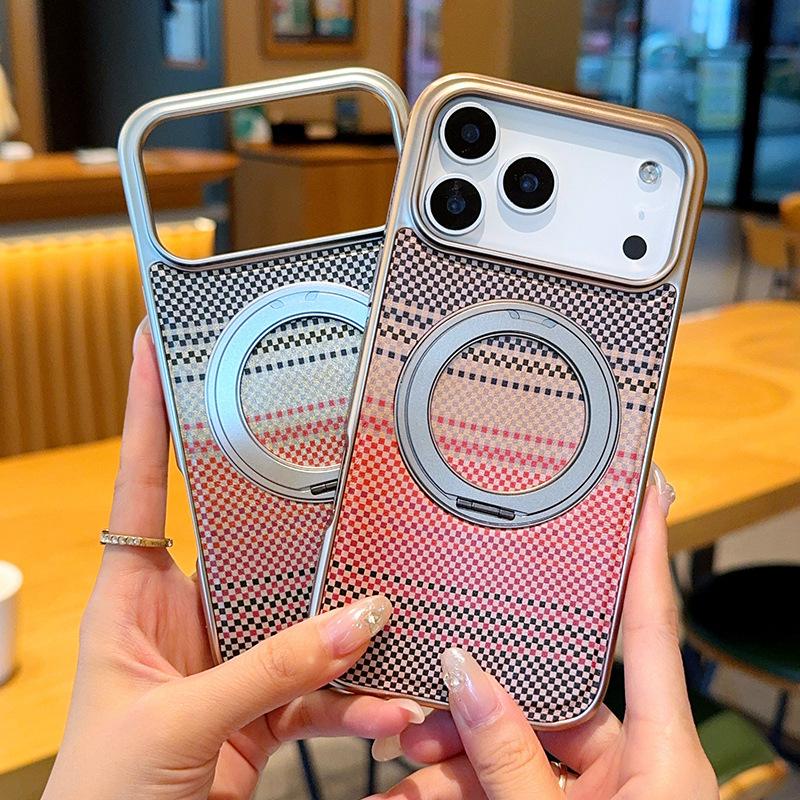 Pu Leather Phone Case for iPhone 17 Pro Max 17Air 16 Pro 15 Plus 14 Colorful Plaid Pattern Magnetic Rotating Bracket Ring Cover
