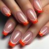 Vibrant Orange & White Striped French Press-On Nails - Stylish European & American Design, Simple and Fashionable.