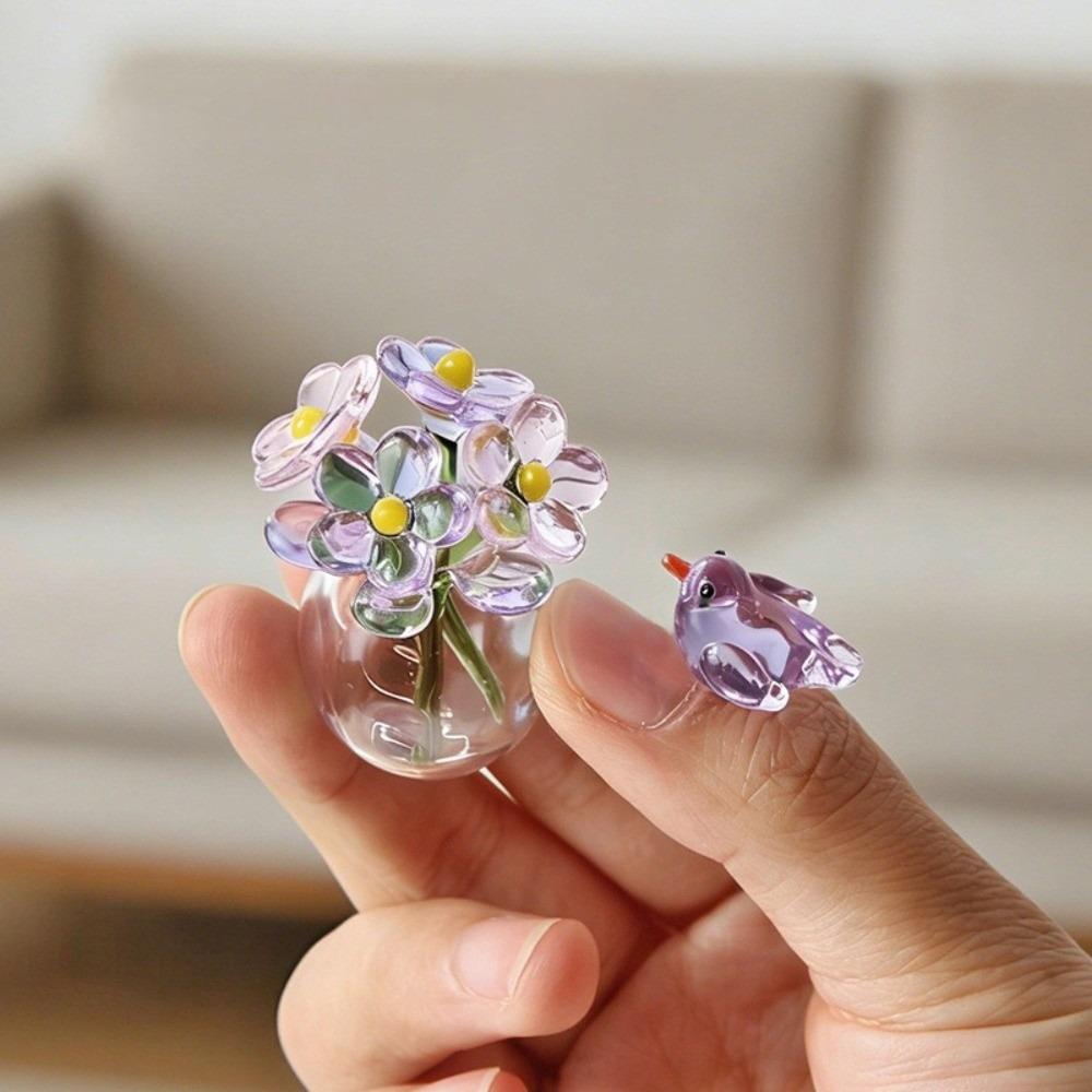 Mini Glass Flower Decor Colored Glaze Simulation Floral Handcrafted Floral Sculpture Hand-blown Glass Flower