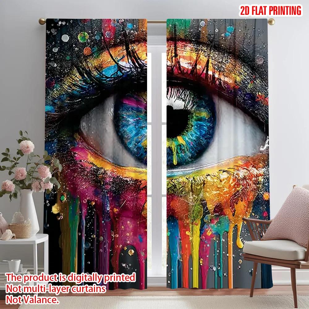 2pcs   Plane Printing Popular Curtains Dazzling Abstract Eye Theme Versatile Durable Polyester (without Rod) Festive for