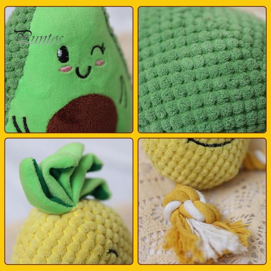 Dog Chew Toy Bite-resistant Built-in Sound Device Cotton Rope Soft Relieve Molar Boredom Plush Cartoon Pineapple Shape Pet Squeaky Supplies