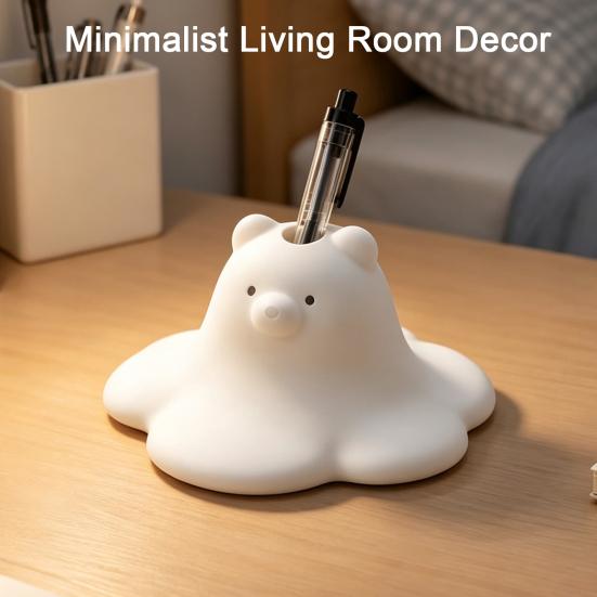 Modern White Vase 3D Printed Cute Polar Bear Figurine, Adorable Desk Small Flower for Table Ornament Living Room Bedroom, Mini Arrangement Home