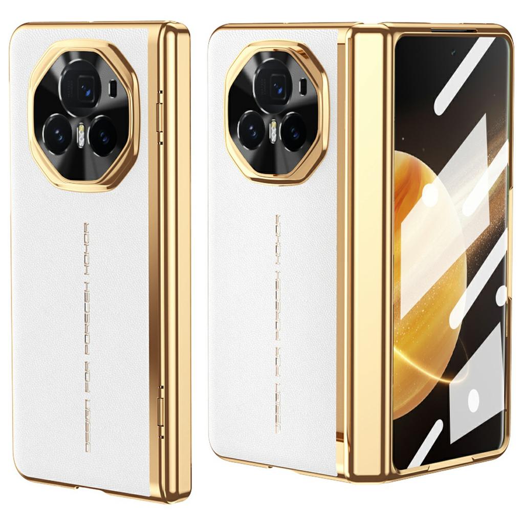 Für Honor Magic V3 5G Hülle PU-Leder+PC Galvanisiertes Handyhülle mit gehärtetem Glas Displayschutzfolie