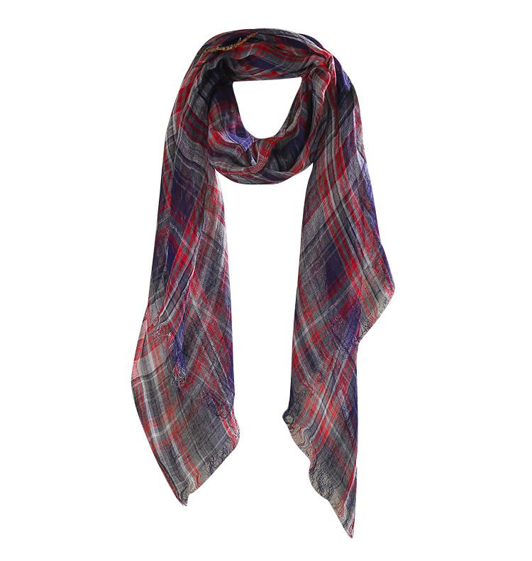 Pure Linen Plaid Scarf Women'S Light And Breathable Japanese Sweet Style Women'S Shawl Silk Scarf