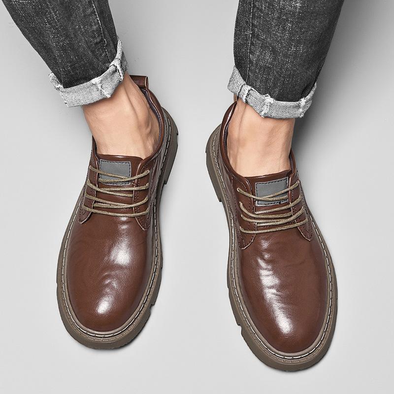 Lederschuhe Herrenschuhe Herren Echtleder Low-Top Plateau Martin Werkzeugschuhe Trendige Mode Big Head Schuhe