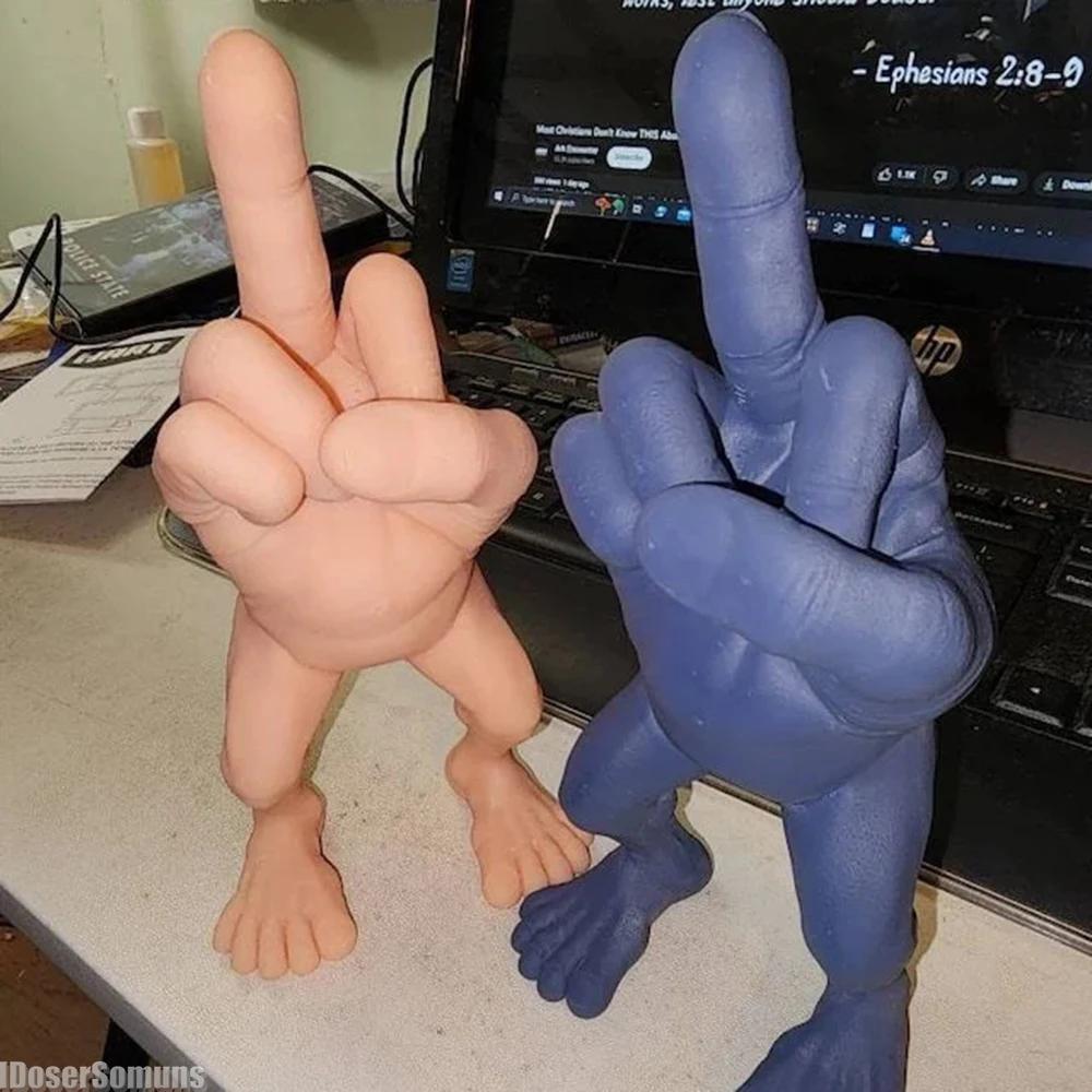 Desktop Creative Ornaments Middle Finger Figure with Legs Resin Funny Desk Fingers and Toes Combined Funny Gift for Friends