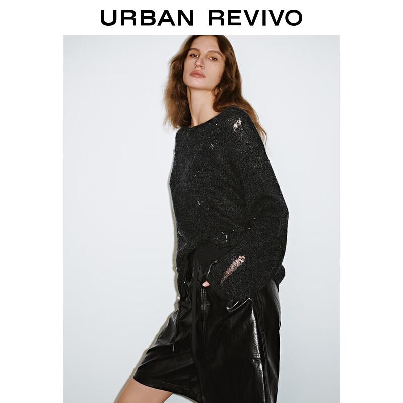 UR 2025 Fall Women's Sequin Rhinestone Ripped Knit Sweater