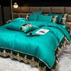 Luxury Bedding Set 3Pcs Duvet Cover Set King Size  Bed Skirt Lace Double Side Washed Silk Design Reactive Printing Sleep Coolly