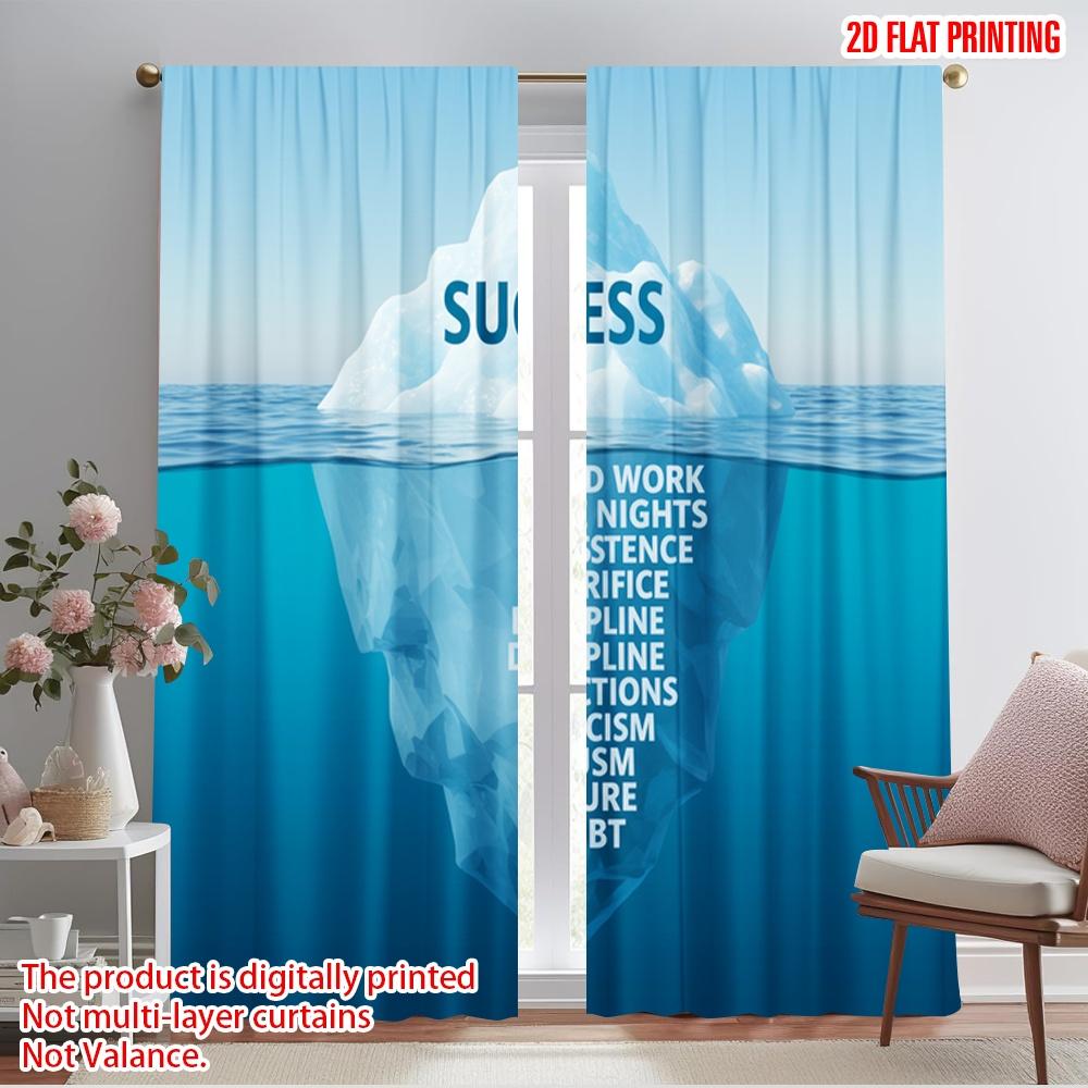 

2pcs 2D flat printing Window Treatment Curtains Success Iceberg Concept 100% Polyester Without Electricity Family Party for All 52.50×116.00 CM 2pcs