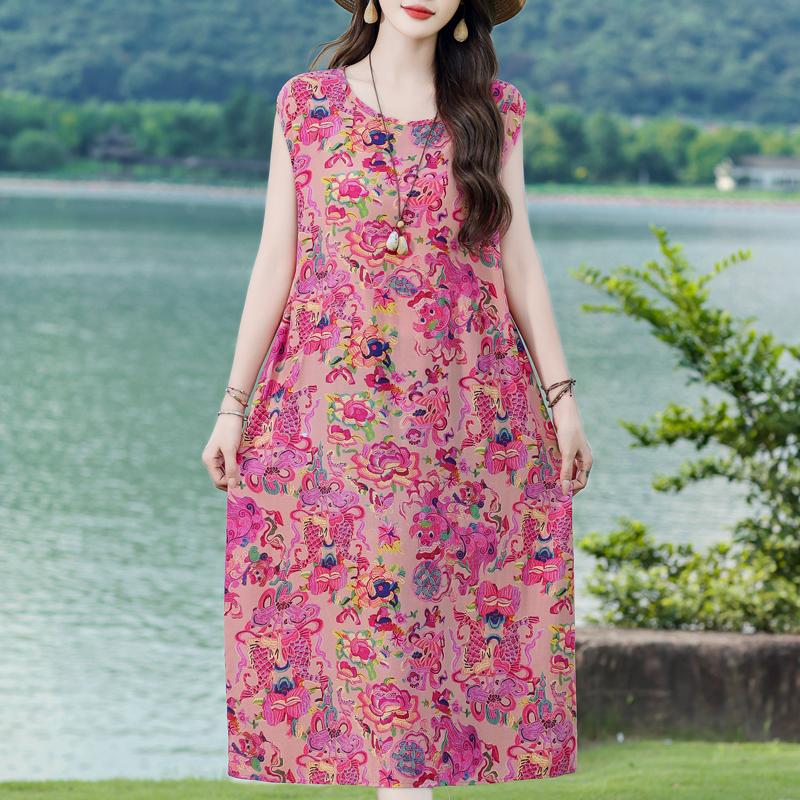 Casual Women's Dresses Summer Vintage Clothes Plus Size Sleeveless Loose Long Dress