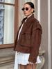 2025 Autumn/Winter European & American Melaude Suede Long Sleeve Pocket Loose Jacket for Women