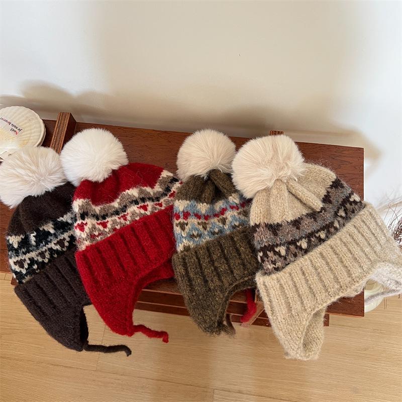 Căciulă tricotată coreeană cu pompon pentru copii - Protecție caldă pentru urechi pentru băieți și fete