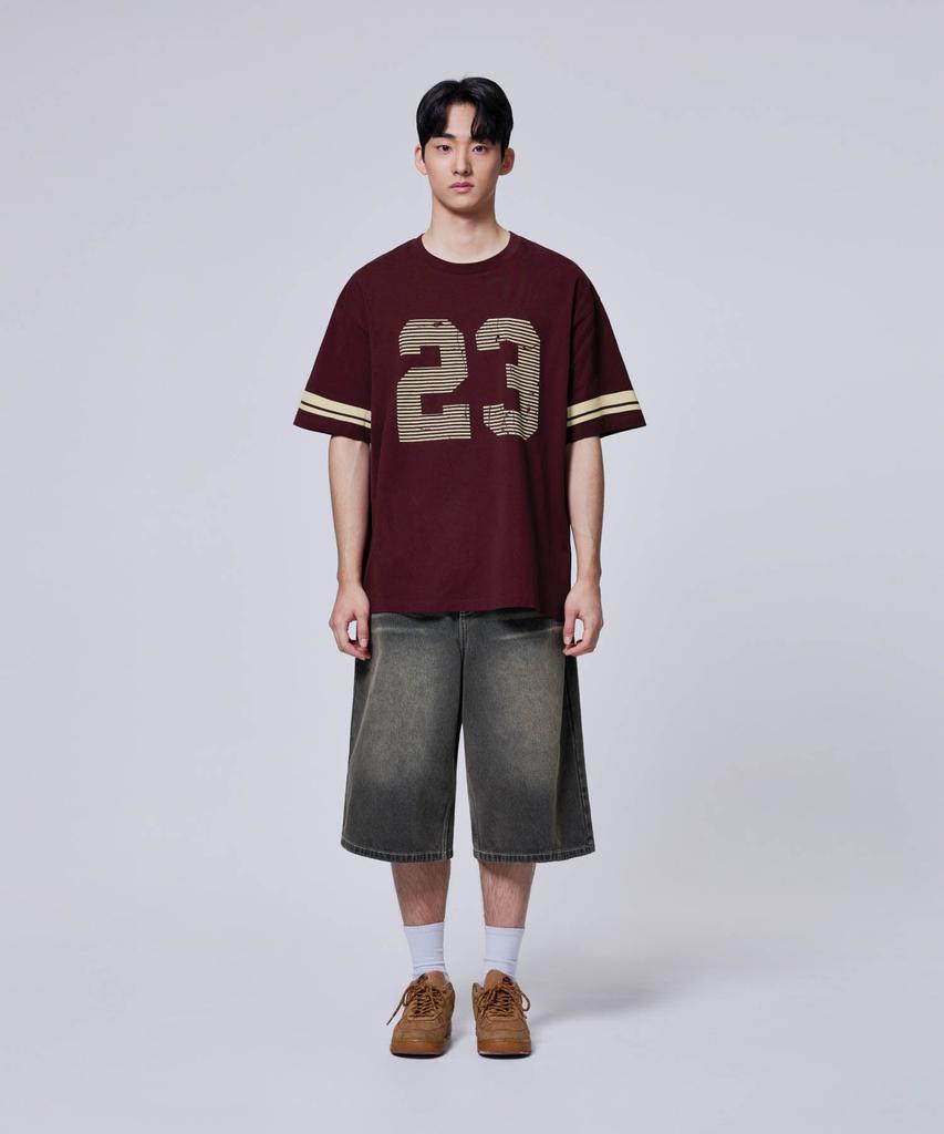 AGOD Oversized Vintage Rugby Short Sleeve T-Shirt [Burgundy]