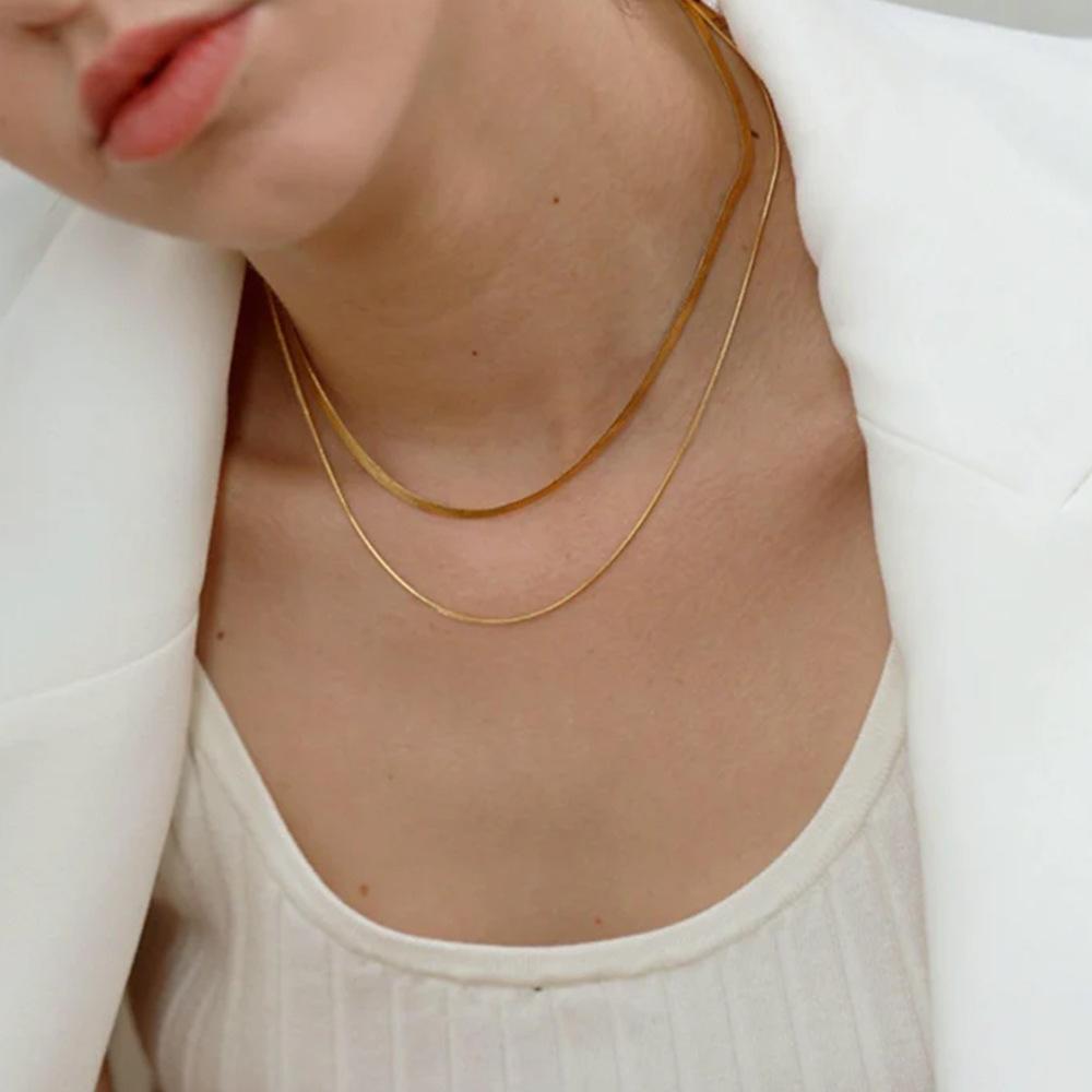 Double Layer Titanium Steel Gold Snake Bone Light Luxury Versatile Clavicle Necklace