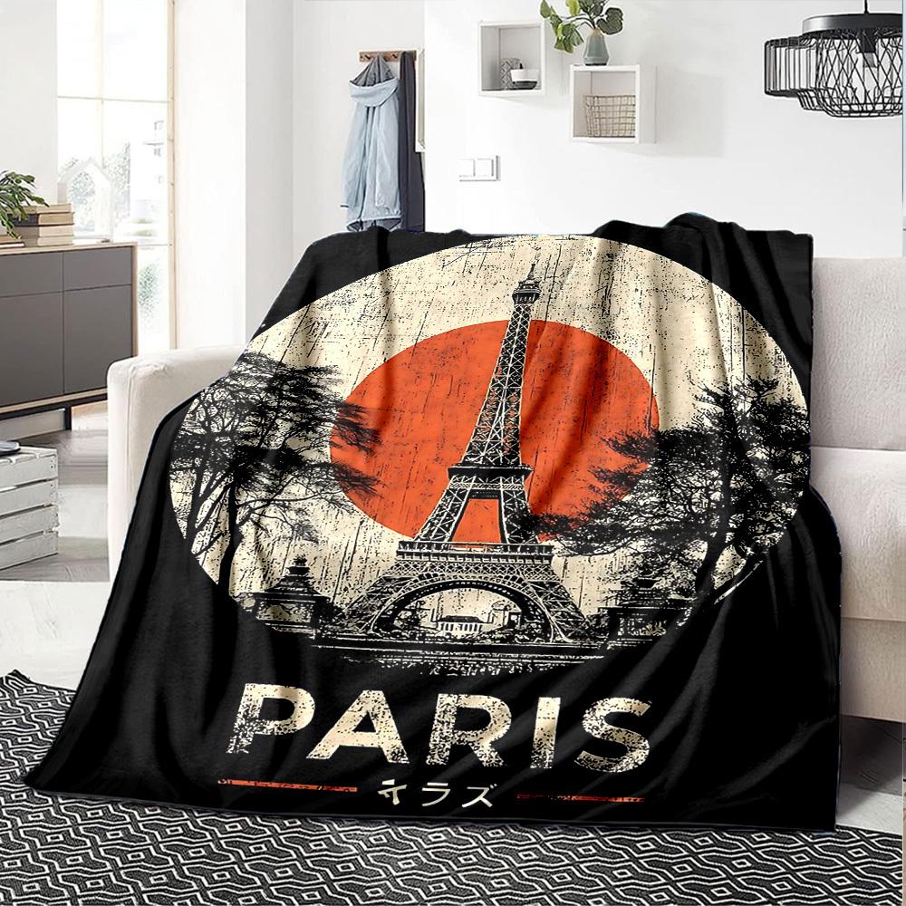 1pc Paris Eiffel Tower Soft Flannel All Season Throw for Home, Office, Outdoor UseDurable Comfort Soft Warm Throw for Home