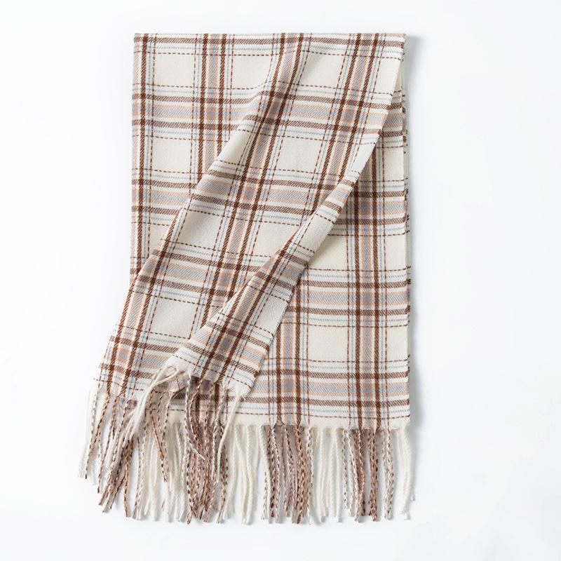 Scarf New Imitation Cashmere Retro Scarf Women's Korean Autumn and Winter Plaid Scarf Tassel Shawl Scarf